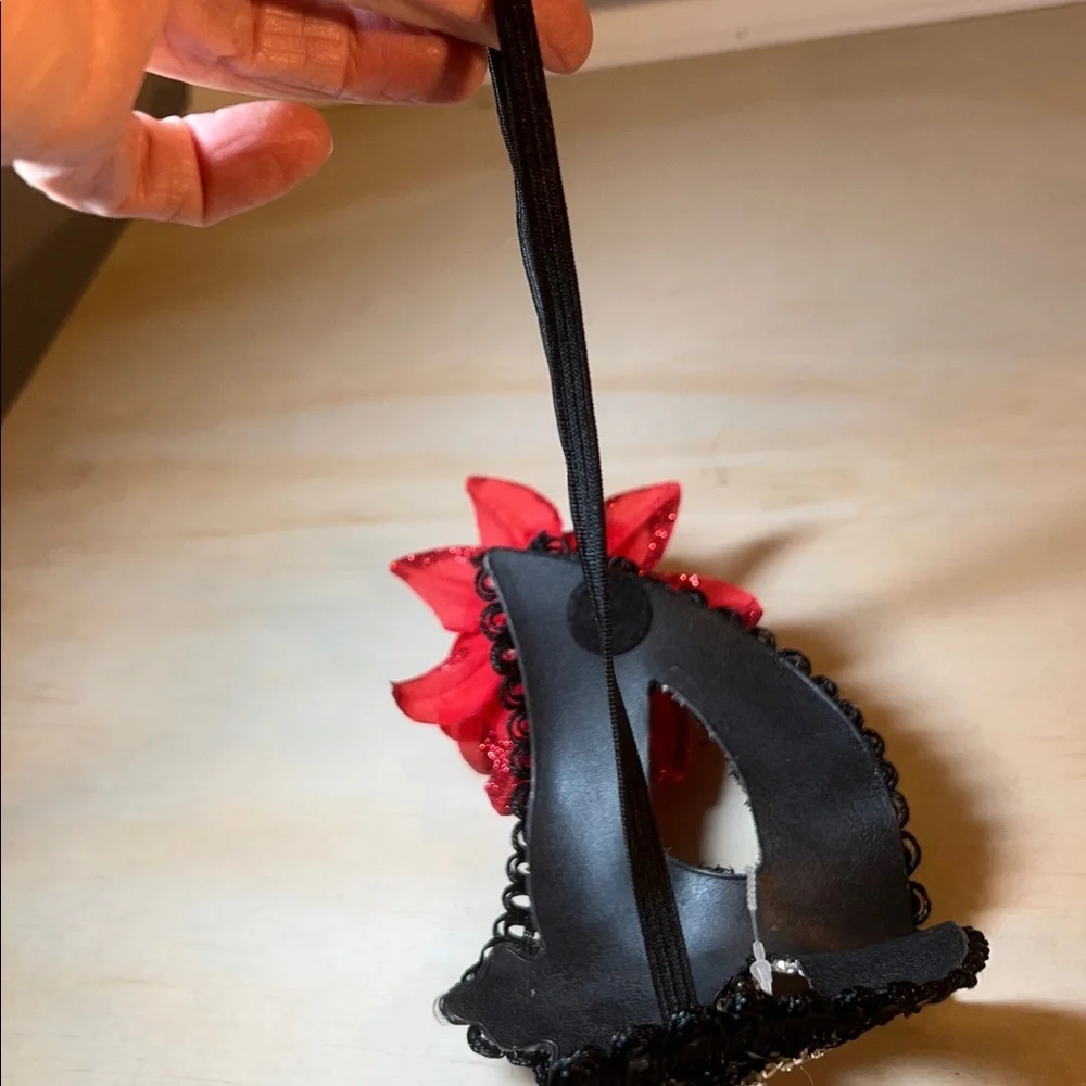 NWT Black Lace Masquerade Mask with Red Flower